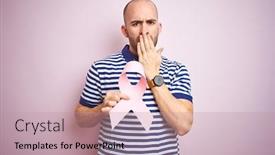  Presentation with pink ribbon - Presentation design having young-man-holding-pink-brest background and a coral colored foreground
