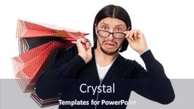  Presentation with plastic bags - Beautiful theme featuring young-man-holding-plastic-bags backdrop and a wine colored foreground