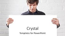  Presentation with poster - Cool new presentation with young man holding poster backdrop and a white colored foreground