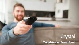  Presentation with satellite remote sensing resolution - Audience pleasing slides consisting of young man holding remote control backdrop and a coral colored foreground