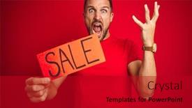 Presentation with advertising - Slide set with young man holding sale advertising poster board over red isolated background very happy and excited winner expression celebrating victory screaming with big smile and raised hands background and a crimson colored foreground