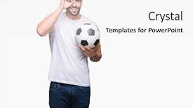  Presentation with football field or soccer field - Amazing slides having young man holding soccer football backdrop and a  colored foreground