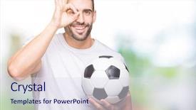  Presentation with football - Colorful PPT theme enhanced with young man holding soccer football backdrop and a  colored foreground