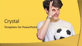  Presentation with football - PPT layouts having young man holding soccer football background and a  colored foreground