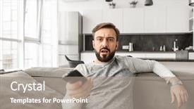  Presentation with psychology holding a brain - Slide set consisting of young man holding tv remote background and a  colored foreground