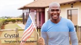  Presentation with usa flag - Presentation design with young man holding usa flag background and a  colored foreground