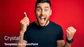  Presentation with memory - Colorful PPT theme enhanced with young-man-holding-usb-memory backdrop and a navy blue colored foreground