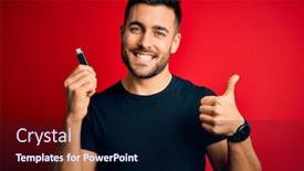  Presentation with memory - Cool new PPT theme with young-man-holding-usb-memory backdrop and a navy blue colored foreground