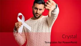  Presentation with lung cancer - Beautiful presentation design featuring young-man-holding-white-ribbon backdrop and a crimson colored foreground