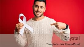  Presentation with lung cancer - Presentation design enhanced with young-man-holding-white-ribbon background and a coral colored foreground