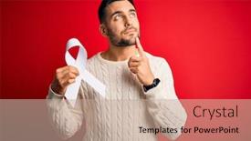  Presentation with lung cancer - Presentation theme featuring young-man-holding-white-ribbon background and a coral colored foreground