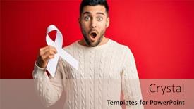  Presentation with lung cancer - PPT layouts consisting of young-man-holding-white-ribbon background and a soft green colored foreground