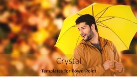  Presentation with maple leaves - Cool new slide deck with holding yellow umbrella against maple backdrop and a gold colored foreground