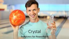  Presentation with bowling - Cool new theme with young man holds orange ball and bottle with water in bowling club shallow depth of field backdrop and a mint green colored foreground