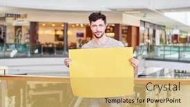  Presentation with blank - Slide deck consisting of young-man-holds-yellow-blank background and a yellow colored foreground