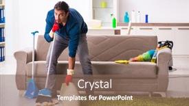  Presentation with kids doing science - Amazing slides having young-man-husband-doing-housework backdrop and a violet colored foreground