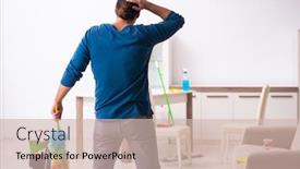  Presentation with home - Audience pleasing presentation consisting of young-man-husband-doing-housework backdrop and a soft green colored foreground