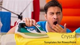  Presentation with ironing - Colorful presentation enhanced with young-man-husband-doing-ironing backdrop and a  colored foreground