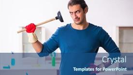  Presentation with plumbing - PPT theme enhanced with young-man-husband-doing-plumbing background and a ocean colored foreground