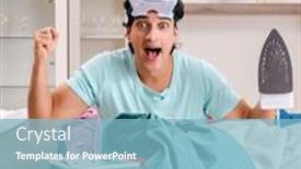 Presentation with ironing - Presentation theme with young-man-husband-ironing background and a light blue colored foreground