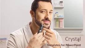  Presentation with beard - Presentation with young-man-in-a-bathrobe background and a coral colored foreground