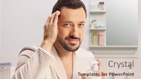  Presentation with conditioner - Slide deck having young-man-in-a-bathrobe background and a  colored foreground