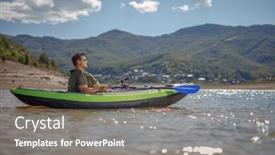  Presentation with helping man mountain - Beautiful slide deck featuring young-man-in-a-canoe backdrop and a gray colored foreground