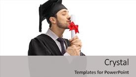  Presentation with graduation white cap - Presentation design consisting of young man in a graduation background and a light gray colored foreground