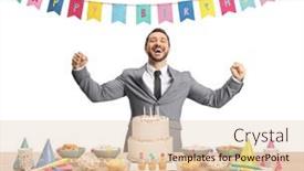  Presentation with birthday cake - Presentation design consisting of young-man-in-a-suit background and a  colored foreground