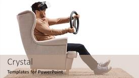  Presentation with virtual reality - Audience pleasing presentation theme consisting of young-man-in-an-armchair backdrop and a coral colored foreground