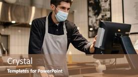  Presentation with coffee shop - Theme enhanced with young-man-in-apron-wearing background and a coral colored foreground