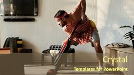  Presentation with room cleaning - PPT theme with young-man-in-apron and a tawny brown colored foreground