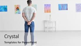 Presentation with art gallery - Amazing theme having young man in art gallery backdrop and a light gray colored foreground