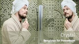  Presentation with facial - Presentation enhanced with young-man-in-bathrobe-having and a gray colored foreground