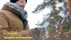 Presentation with scrolling - Theme enhanced with young-man-in-beanie-scarf background and a tawny brown colored foreground
