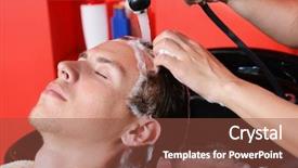  Presentation with beauty salon - PPT theme enhanced with young man in beauty salon background and a tawny brown colored foreground
