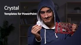  Presentation with data mining data minig concept - Beautiful PPT layouts featuring young man in bitcoin mining backdrop and a  colored foreground