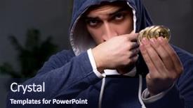  Presentation with data mining data minig concept - Slide deck enhanced with young man in bitcoin mining background and a  colored foreground