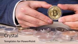  Presentation with mining - Amazing slide set having young man in bitcoin mining backdrop and a  colored foreground