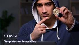  Presentation with data mining data minig concept - Beautiful theme featuring young man in bitcoin mining backdrop and a  colored foreground