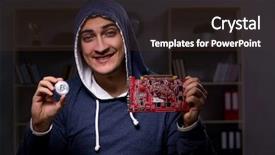  Presentation with mining - Cool new theme with young man in bitcoin mining backdrop and a tawny brown colored foreground