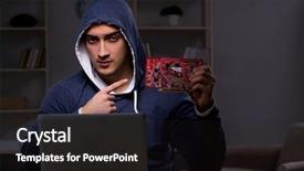  Presentation with data mining - Colorful PPT theme enhanced with young man in bitcoin mining backdrop and a  colored foreground