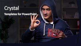  Presentation with data mining - Amazing slide deck having young man in bitcoin mining backdrop and a  colored foreground