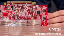  Presentation with data mining data minig concept - Slide set enhanced with young man in bitcoin mining background and a  colored foreground