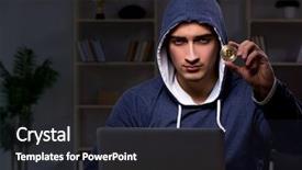  Presentation with data mining data minig concept - Beautiful slide set featuring young man in bitcoin mining backdrop and a tawny brown colored foreground