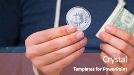  Presentation with data mining data minig concept - Beautiful PPT theme featuring young man in bitcoin mining backdrop and a coral colored foreground