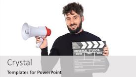  Presentation with black man - Amazing presentation design having young-man-in-black-isolated backdrop and a light gray colored foreground