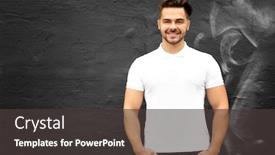  Presentation with polo - Slide deck with young man in blank polo shirt against graffiti wall background and a dark gray colored foreground