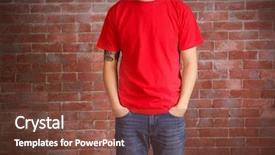  Presentation with red brick wall - Amazing PPT theme having young man in blank red backdrop and a tawny brown colored foreground