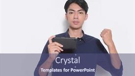  Presentation with advantage - PPT layouts having young-man-in-blue-shirts background and a ocean colored foreground